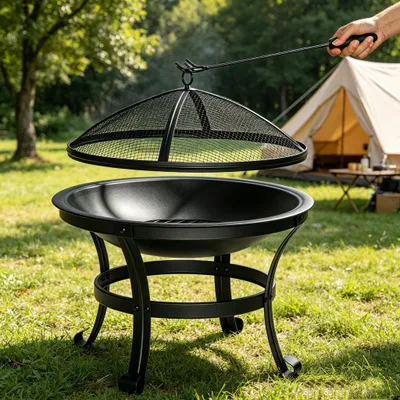 Produktbild von Garpans Feuerschale mit Funkenschutz Ø 55 cm Outdoor Feuerstelle Feuerkorb für Heizung Fire Pit Garten Camping Terrasse Schwarz