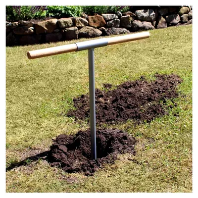 Produktbild von Handerdbohrer Ø 100 mm aus pulverbeschichtetem Stahl, flexibler Holzgriff, 99 cm Stiellänge – geeignet für Zaunpfähle, Erdlochbohrer, Pfahlbohrer