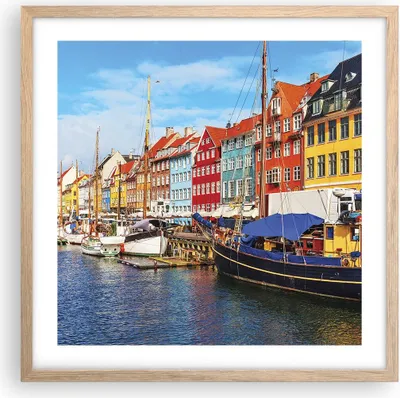 Produktbild von Gerahmtes Poster - Rahmen in heller Eiche - Kopenhagen Nahavn Schiffe - 50x50 cm - Wand Bild - Wanddeko - Wandbilder - Wandposter - Bilderrahmen - Bilder - Kunstdruck - Wandbild - P2NAC50x50-4205
