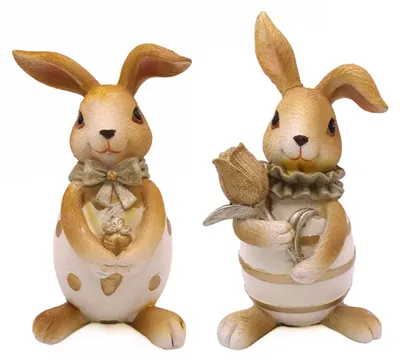 Produktbild von Logbuch-Verlag Hasen in Ei 2er Set aus Magnesia – Osterfiguren braun-weiß 12 cm – Frühlingsdeko zum Hinstellen