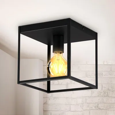 Image de B.K.Licht Plafonnier rétro cage métal noir mat 1 flamme carré 22x22 cm culot E27 pour ampoule 60 W lampe de plafond salon chambre couloir