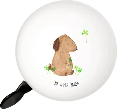 Produktbild von Mr. & Mrs. Panda Fahrradklingel Hund Kleeblatt - Weiß - Geschenk, Fahrrad-Klingel, Viel Glück, Fahrrad Klingel, Sprüche, Fahrradglocke, Motivation, Für, Glücksbringer