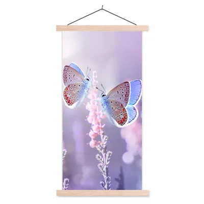 Produktbild von MuchoWow® Textilposter Schmetterling - Lavendel - Blumen - Lila 40x80 cm mit holzfarbenen Rahmen - Wohnzimmer