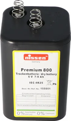 Produktbild von Nissen Premium 800 4R25 Batterie 6 Volt max. 9000mAh Kapazität, Trockenbatterie Nissen 4R25 ohne Quecksilber und Cadmium