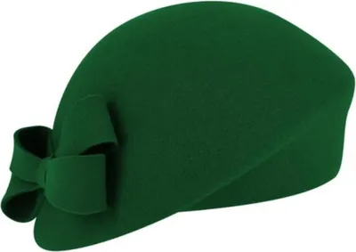 Fiebig schicker asymmetrischer Pillbox-Filzhut mit Schleife in grün