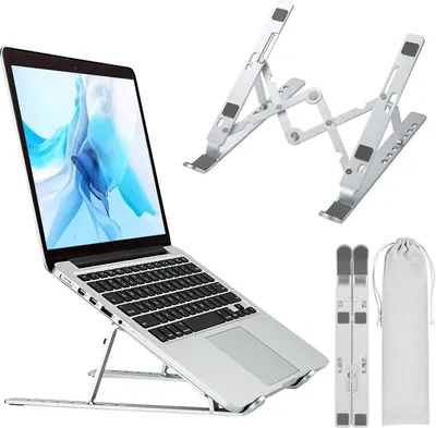 Produktbild von Laptop Ständer, Faltbarer Einstellbarer Notebook Ständer, Tragbarer Leichter Aluminium Laptop Riser für MacBook Air, Macbook Pro, HP, Dell, Lenovo More (bis zu 15,6 Zoll), Silber