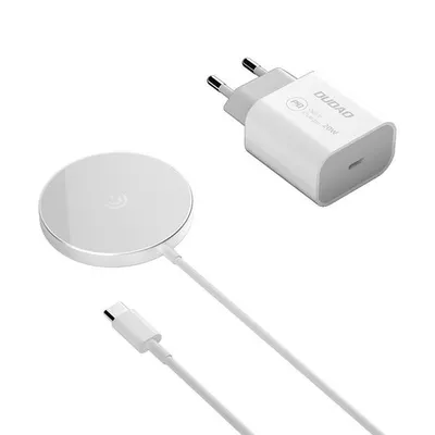 Obrázok produktu pre Dudao Kit 15W magnetická bezdrôtová nabíjačka Qi a 20W sieťová nabíjačka (kompatibilná s MagSafe) biela (A12XS)