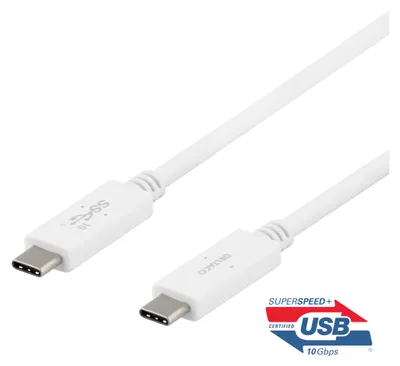 Produktbild von Deltaco USBC-1407M, 1 m, USB C, USB C, USB 3.2 Gen 2 (3.1 Gen 2), 10 Gbit/s, Weiß