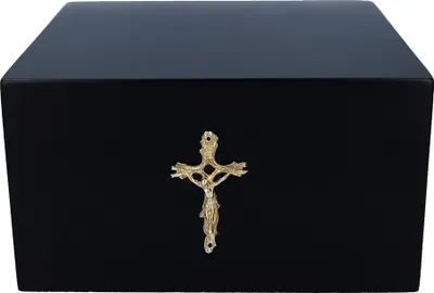 Produktbild von Schwarze Urne Für Asche. Holzkiste Mit Einem Kreuz