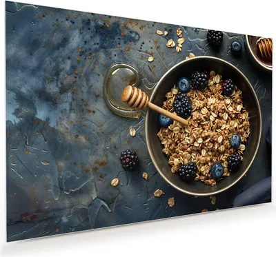 Produktbild von Glasbild 90x60cm in XXL für Wohnzimmer, Schlafzimmer Motiv Müsli mit Beeren