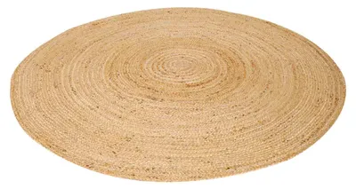 Produktbild von Unyqoos® Jute-Teppich rund Ø 120 cm – handgeflochten, Boho-Stil, nachhaltige Jute (100% natürliche Fasern) mit Baumwollgewebe, Natur