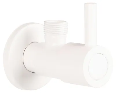 Produktbild von Differnz Winkelventil - Anschluss 1/2 x 3/8 Zoll - Geeignet als WC-Armatur - Inklusive Rosette - Hergestellt aus Messing - Kompaktes Format - Maße 5,6 x 6 x 8 cm - Farbe Weiß matt