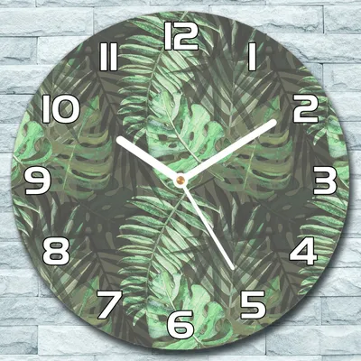 Produktbild von Wanduhr aus Glas Rund fi 30 Dunkle Blätter Quarz Deko Schlafzimmer Büro