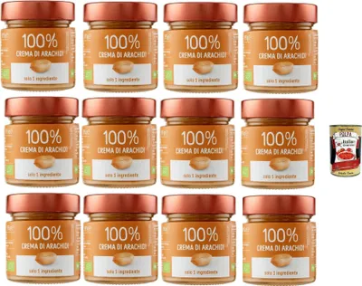 Produktbild von Eurocompany, Crema Spalmabile 100% Di Arachidi, Brotaufstrich creme 100% Erdnüsse, Nur eine Zutat, 12x 175g + Italian Gourmet polpa 400g