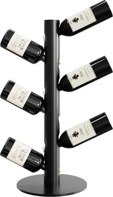 Obrázok produktu pre MetaloPro Stojan na Víno Paarl – Čierny Kovový Regál na 6 Fliaš Vína, Moderný Minimalistický Dizajn, Ideálny do Kuchyne, Pivnice alebo Baru - 60cm