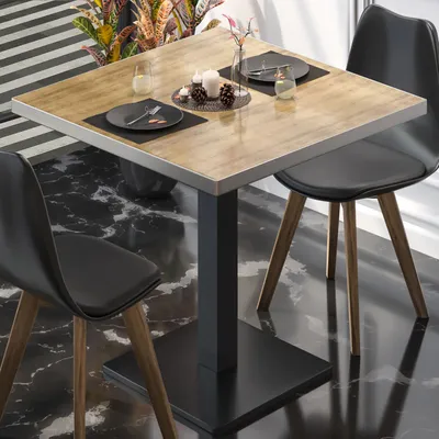 Produktbild von BM | Bistrotisch | B:T:H 70 x 70 x 75 cm | Eiche / Schwarz | Quadratisch | Edelstahl Rand | Bistro Tisch Esstisch