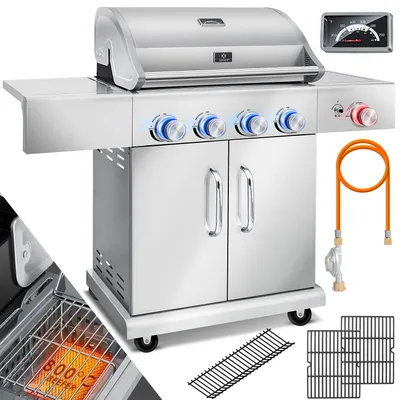 Produktbild von KESSER® Gasgrill Master BBQ mit 800°C Infrarot & Grill-Thermometer, LED-Beleuchtung , Keramik 4+1 Brenner aus Edelstahl XXL Grillwagen Grill, Seitenkocher, 5-11 KG Gasflasche Piezozündung