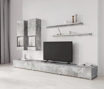 Zdjęcie produktu dla MEBLOŚCIANKA meble do salonu RTV jasny beton