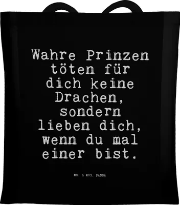 Produktbild von Mr. & Mrs. Panda Shopping Tasche Wahre Prinzen töten für... - Schwarz - Geschenk, Sprüche, Einkaufstasche, Hochzeit, Beutel, Liebesbeweis, studententasche, Tote Bag, Frau