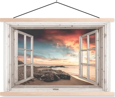 Produktbild von MuchoWow® Textilposter Aussicht - Strand - Meer 60x40 cm mit holzfarbenen Rahmen - Bilder