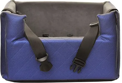 Produktbild von BoutiqueZOO Hundesitz Auto M 47x40x25 cm | r Autositz für Hunde & Katzen | Kunstleder | Mit Kissen & Leinen | BLAU Metallic