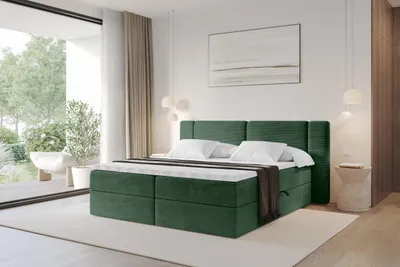 Produktbild von ALTDECOR Boxspringbett - H4 Matratze und Topper - EVON - 120x200 - Grün - Doppelbett, Boxbett, Polsterbett mit Bettkasten mit Stauraum und Kopftei