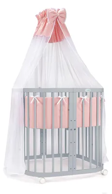 Produktbild von Waldin Babybett Kinderbett 7in1 mit Matratze, mitwachsendes Kinder-Bett,Stoffe lachs,Holz grau