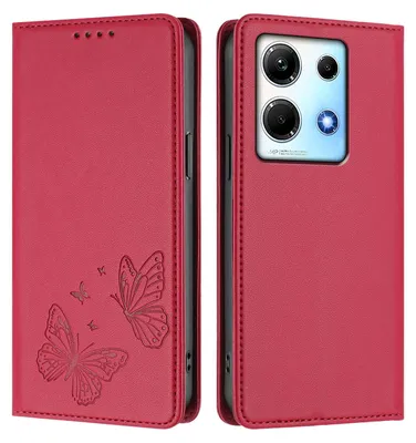 Image de Étui en cuir pour Infinix Note 30 4G/Note 30 5G, motif papillon, étui à rabat avec porte-appareil, rouge