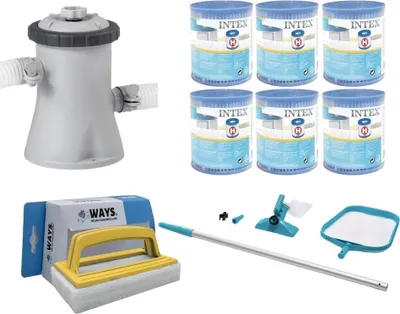 Produktbild von WAYS - Poolpflege - Wartungsset & Filterpumpe 1250 L/u & 6 Filter Typ H & WAYS Scheuerbürste