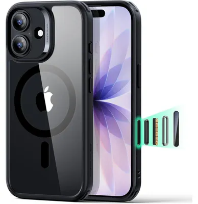 Productafbeelding van Beschermhoes voor iPhone 17 met camerafunctionaliteit, compatibel met MagSafe, militaire bescherming, schokbestendig, transparant zwart
