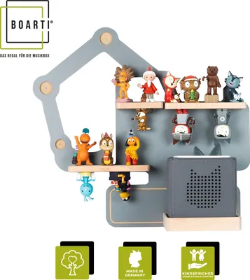 Immagine prodotto di Scaffale per bambini / Appendino per Tonie Box e Tonie Figure / Scaffale salvaspazio / H. 39 x W. 44 x D. 19 / Scaffale a parete Music Box Figure Stoccaggio Inserti magnetici / Scaffale di stoccaggio Costruzione in legno