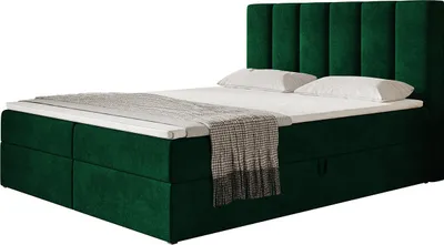 Produktbild von Boxspringbett TOKIO mit 2 Bettkästen, Polsterbett Maße: 180x200, Farbe: Dunkelgrün, Velourstoff, Doppelbett mit Bonell-Matratze