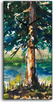 Produktbild von Wanduhr Bürouhr Leinwand Bild 30x60 Foto Bild Landschafts Dorf Baum Wasser - schwarze Hände