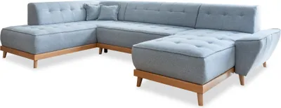 Produktbild von MIUFORM Dazzling Daisy - Ecksofa mit Bettfunktion und Bettkasten U-FORM LINKS - 330x190cm - Hellblau - Sofa Schlafsofa Couch