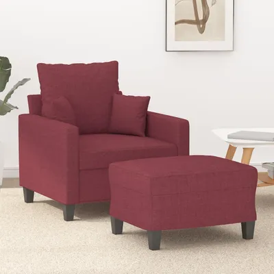 Produktbild von Weinroter Sessel mit Hocker, 60 cm, aus Stoff