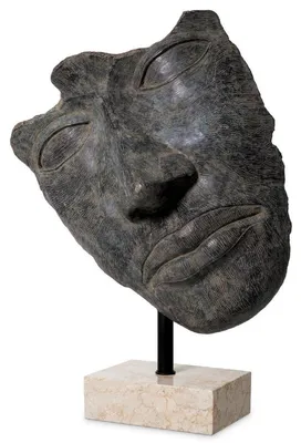 Immagine prodotto di Casa Padrino scultura decorativa faccia in bronzo antico / nero / beige 69 x 30,5 x h. 95 cm - figura decorativa con base in marmo - accessori decorativi - qualità