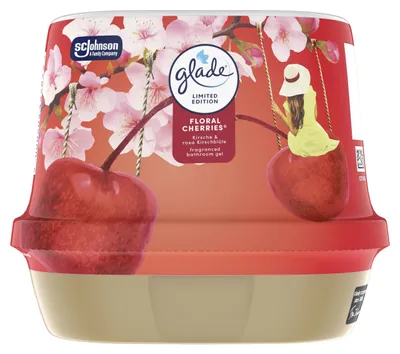 Productafbeelding van Glade badkamerparfum, luchtverfrisser voor uw badkamer, bloemig kersenaroma, verpakking met 8 stuks