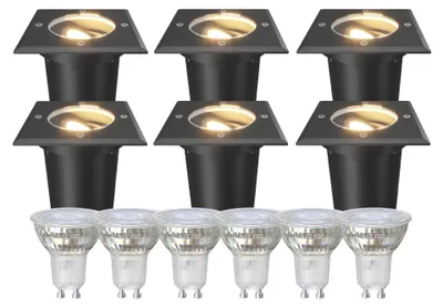 Produktbild von Ledvion 6er Set LED Bodenstrahler Außen IP67 3W 230V 345Lm 2700K GU10 weiss