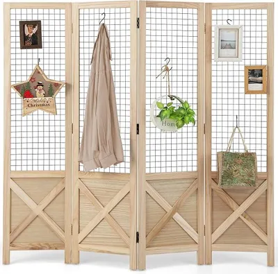 Imagen del producto de Panel divisor de ambientes de 151 x 144 cm, plegable, separador de ambientes de 4 piezas con estructura de madera, panel de celosía para colgar, pantalla decorativa para interiores y exteriores