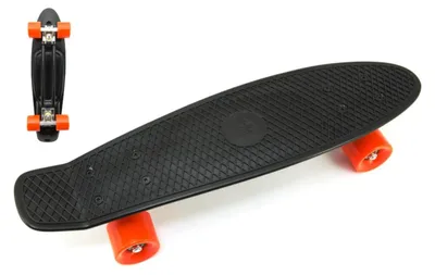Produktbild von Skateboard – Pennyboard, 60 cm, Tragkraft 90 kg, Metallachsen, schwarz, orangefarbene Räder