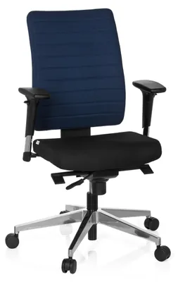 Produktbild von hjh OFFICE Profi Bürostuhl PRO-TEC 350 Ergonomischer Schreibtischstuhl mit Armlehnen (höhenverstellbar) Stoff Schwarz/Blau Drehstuhl für Büro, Zuhause