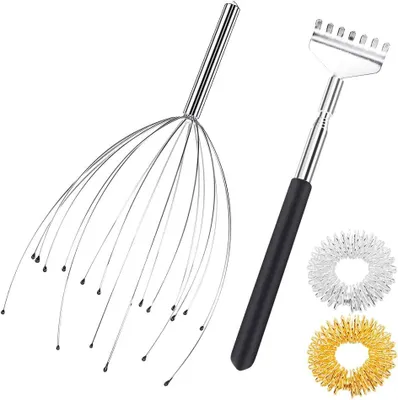 Produktbild von Kopfmassage-Set mit 20 Edelstahlkrallen, 2 Fingermassageringe, für Kopf- und Rückenmassage