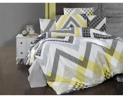 Image de Parure de lit en coton, dimensions 140x220 cm, taies d'oreiller 70x90 cm, motif zigzag, couleur gris