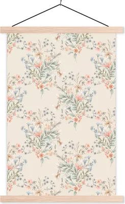 Produktbild von MuchoWow® Textilposter Vintage - Pastell - Collage 120x180 cm mit holzfarbenen Rahmen - Textil-Plakat