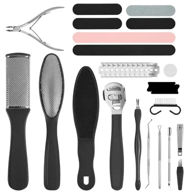 Produktbild von Pediküreset Fußpflegeset Hornhautentferner - 30-teilig - Edelstahl - Schwarz - Für Füße und Nägel