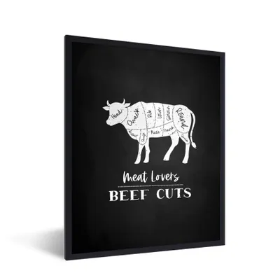 Produktbild von MuchoWow® Gerahmtes Poster Kuh - Küche - Fleisch 60x80 cm - Poster mit Schwarzem Bilderrahmen Wandposter Rahmen Foto Bilder - Premium - Wanddeko Wohnzimmer