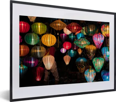 Produktbild von MuchoWow® MuchoWow® Gerahmtes Poster Laternen in Vietnam 40x30 cm - Poster mit zchwarzem Bilderrahmen - Bilderrahmen - Poster im Rahmen