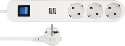 Obrázok produktu pre REV zásuvková lišta ICE 3-násobná USB a vypínač, 1,4 m, biela