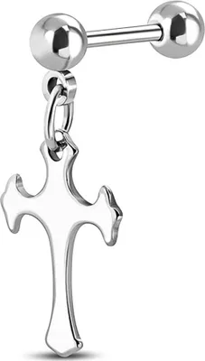 Produktbild von Tragus Ohr Piercing Stecker Helix Cartilage Barbell Kreuz Cross Autiga® silber