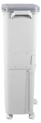 Productafbeelding van Eikuavons mobiele afvalscheidingscontainer voor de keuken, 42 liter, 3 compartimenten, met dubbele bovenbak, een apart ondercompartiment, 2 drukdeksels, voetpedaal en wielen, wit